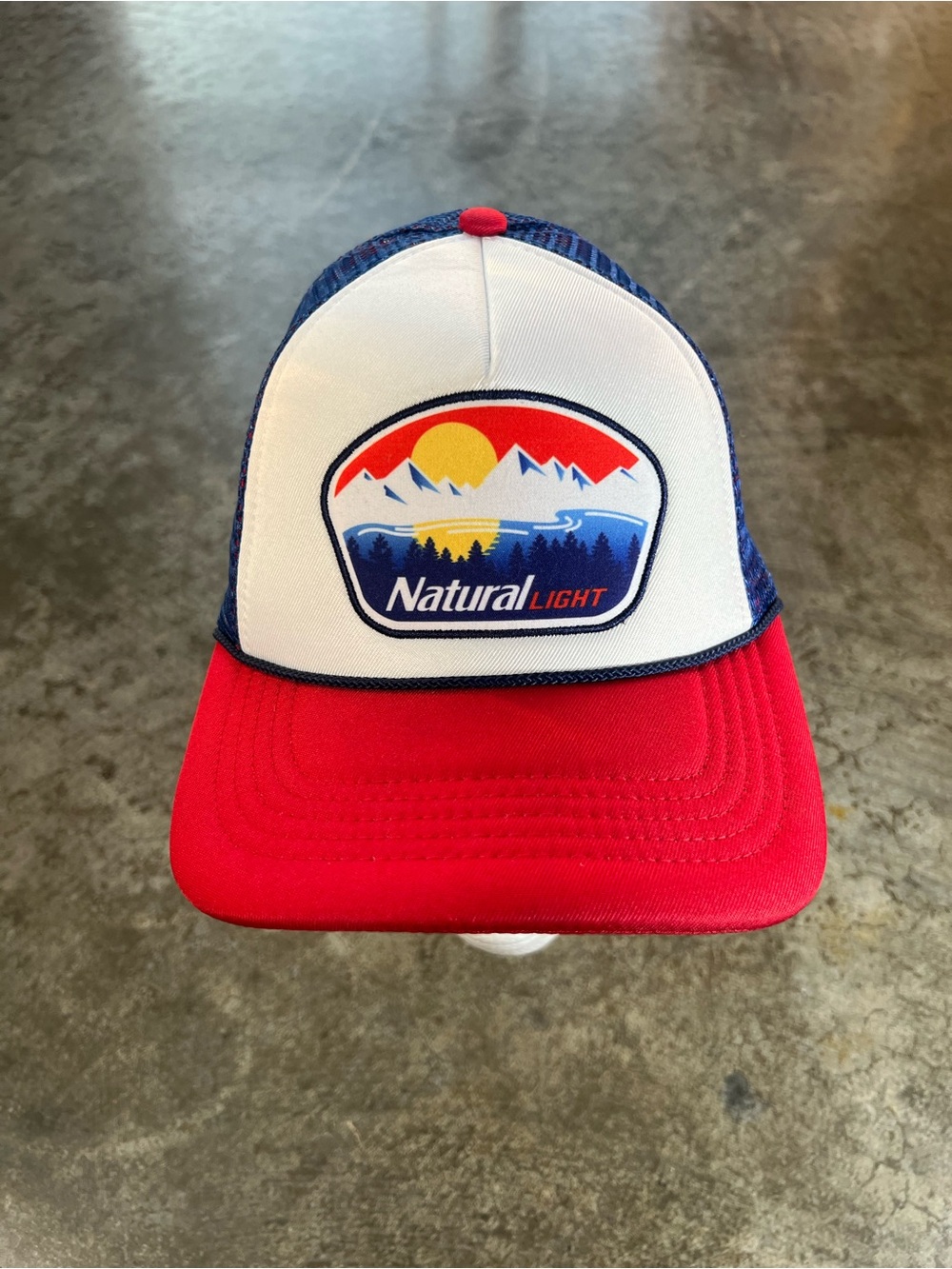 Natural Light Beer Trucker Hat Snapback Red White Blue Mesh Retro